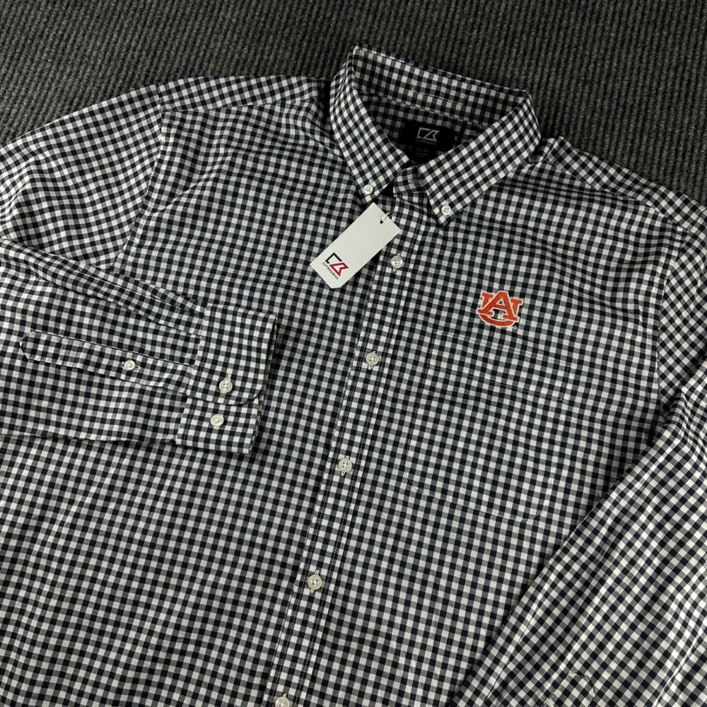 Cutter & Buck Auburn Tigers Mens XL Gingham Button Down Shirt Navy White NWT